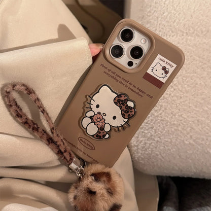 Korean Cartoon Cute 3D Hello Kitty Sticker With Lanyard Soft Phone Case For iPhone