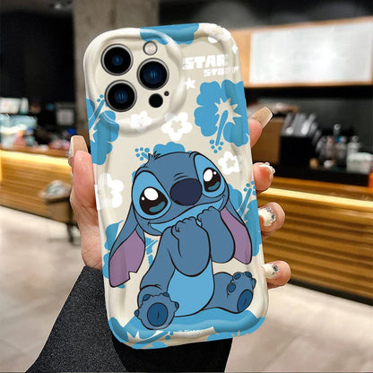 Disney Stitch And Angel White Wave Phone Case For iPhone