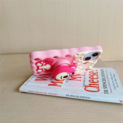 Lotso Strawberry Bear Cheese Face Holder Grip Tok Cartoon Silicon Soft Cover Phone Case