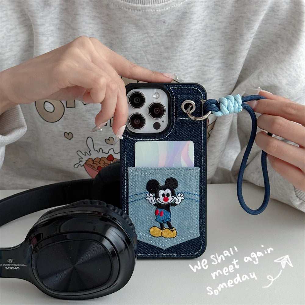 Cute Disney Mickey Denim Leather Card Bag Phone Case