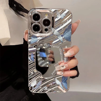 Aesthetic Butterfly Cover Wavy Pattern Mirror Phone Case