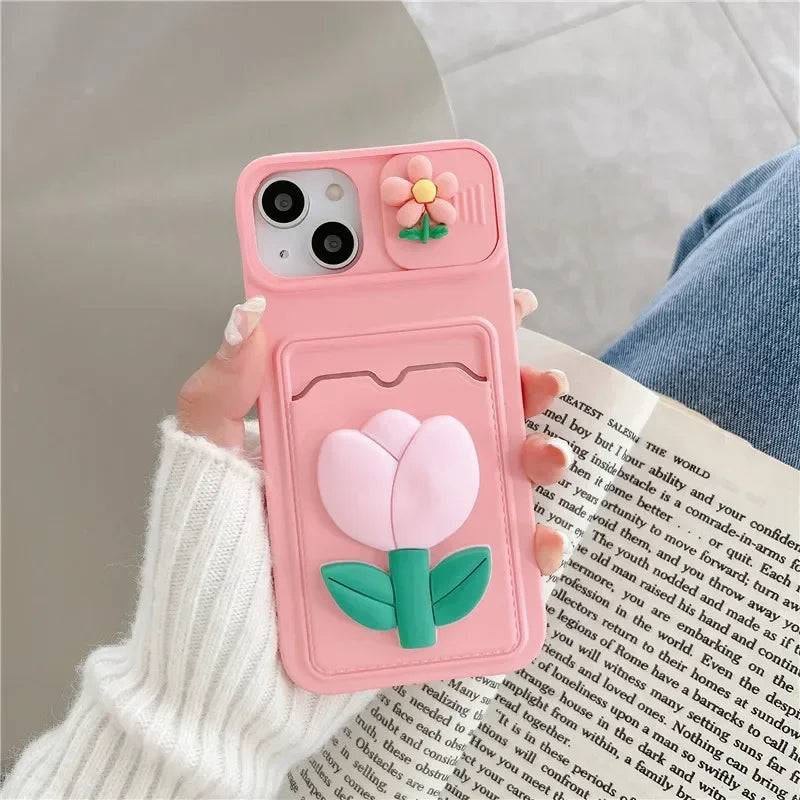 Simple Love Silicone Wallet Card Phone Case