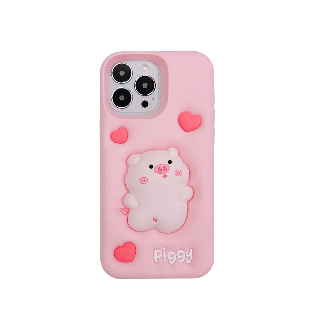 Cartoon Pink Pig 3D Purple Rabbit Silicone Soft Phone Case