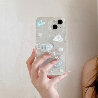Glitter 3D Fish Crystal Silver Foil Epoxy Phone Case