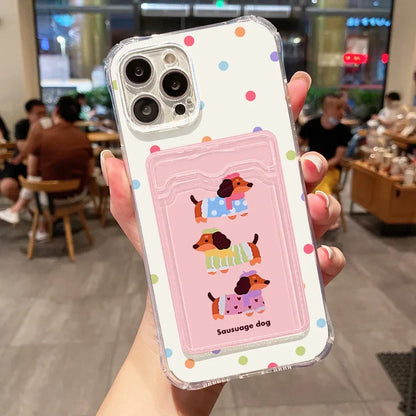 Lovely Cartoon Dog Rabbit Card Slot Phone Case For iPhone