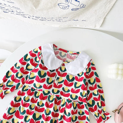 Solid Collar Floral Dress