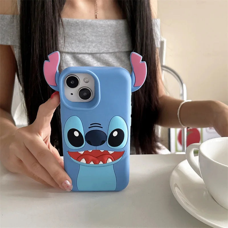 Fashion 3D Kawaii Cute Cartoon Stitch Soft Silicone Phone Case For iPhone