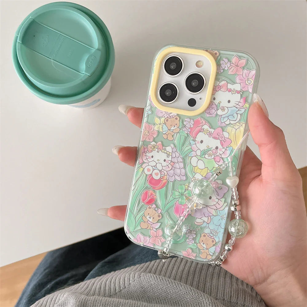 Cartoon Flowers Jelly Color Cute Hello Kitty Pattern Phone Case