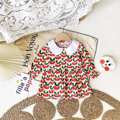 Solid Collar Floral Dress
