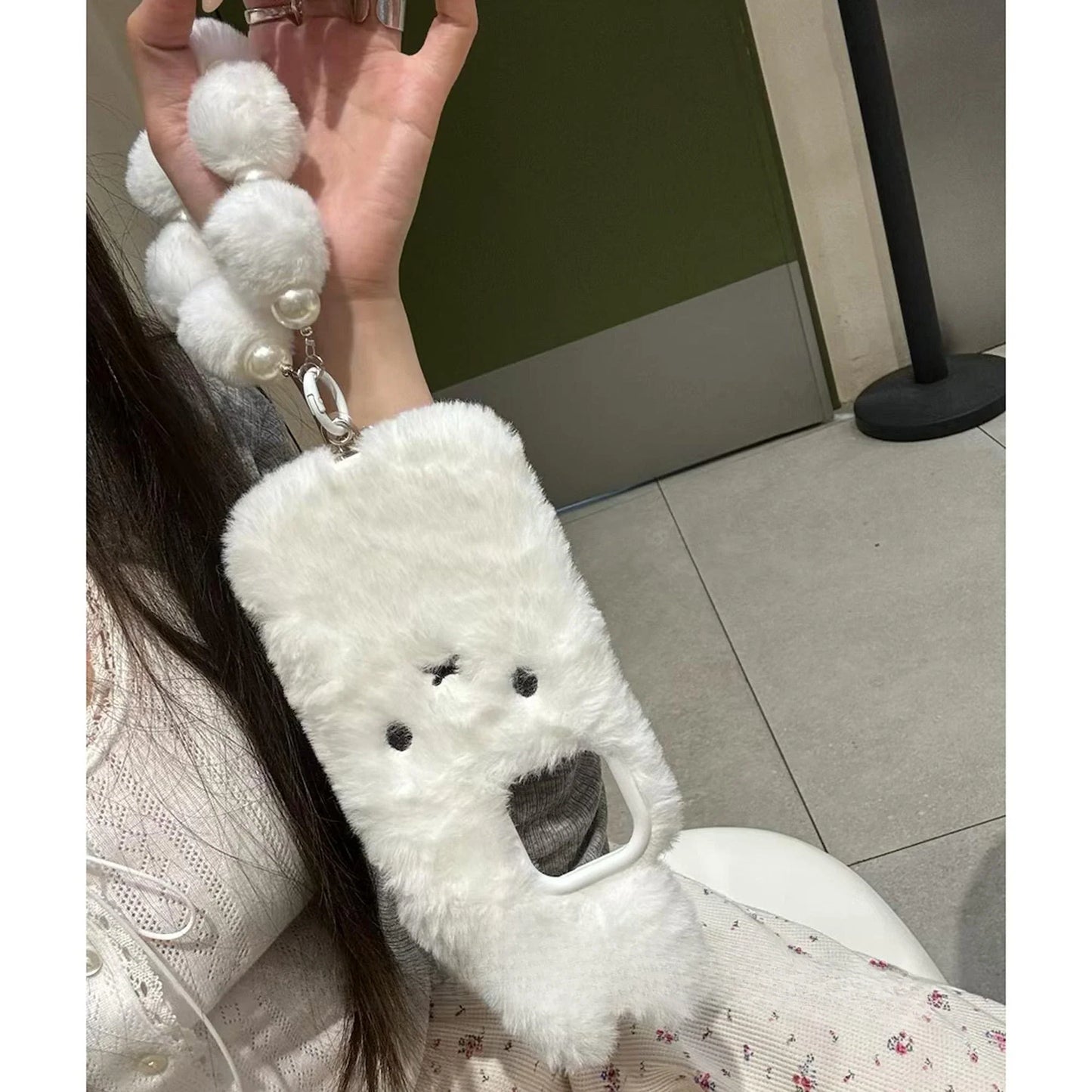 Plush Cute white Rabbit with Lanyard Phone Case