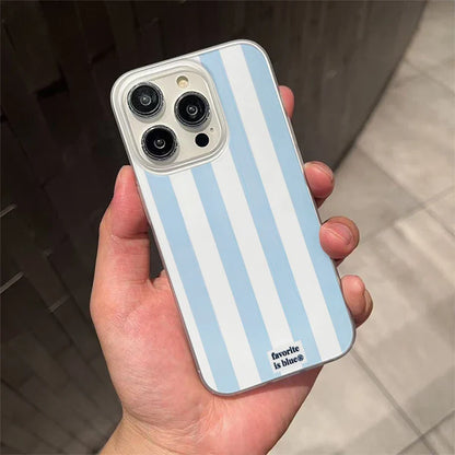 Korean Simple Blue White Stripes Phone Case