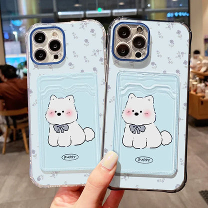 Cute Cartoon Puppy Card Wallet Pocket Phone Case