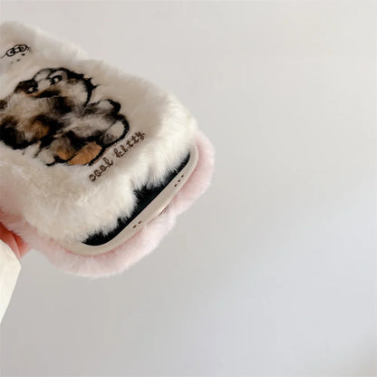 Cartoon Fluffy Hello Kitty Plush Cat Ears Phone Case