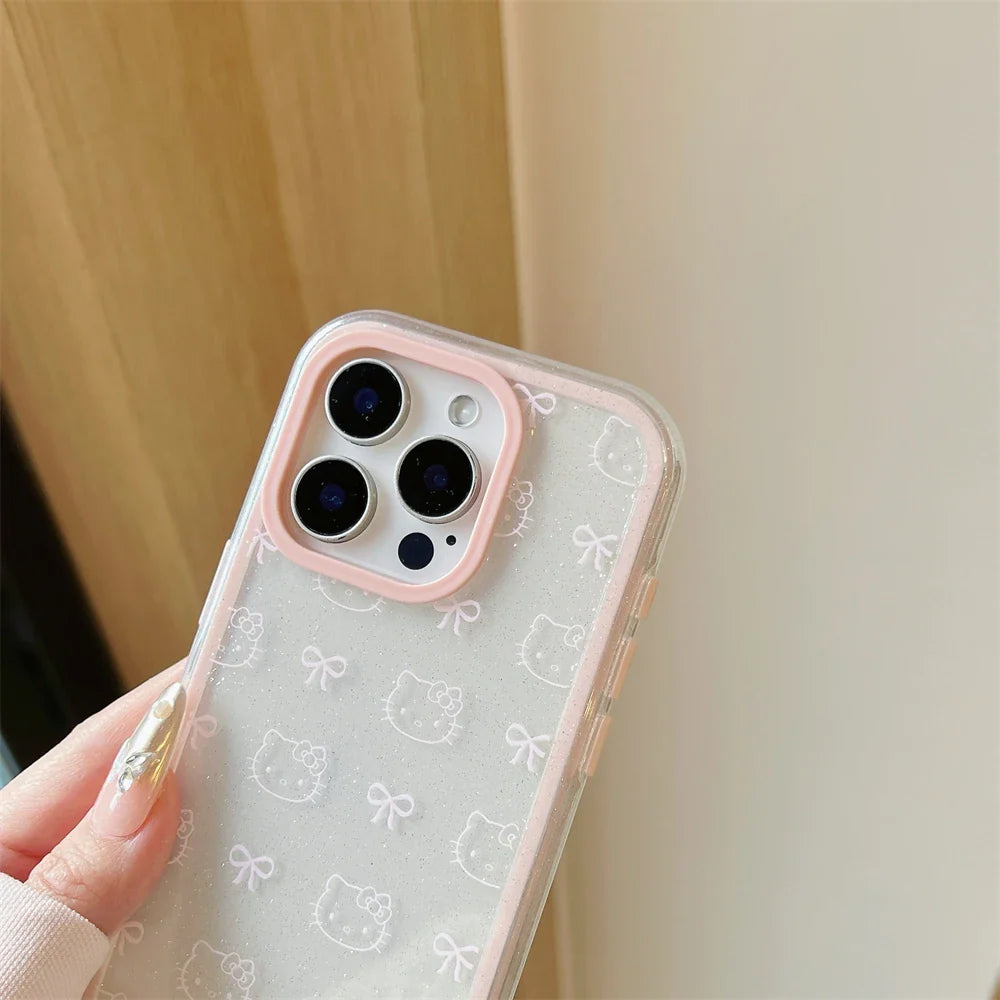 Cute Cartoon Hello Kitty Pet Cat Shockproof Candy Clear Pink Phone Case