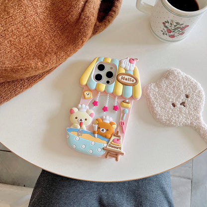 Kawaii 3D Cartoon Rilakkuma Dessert Story Chef Bear Phone Case