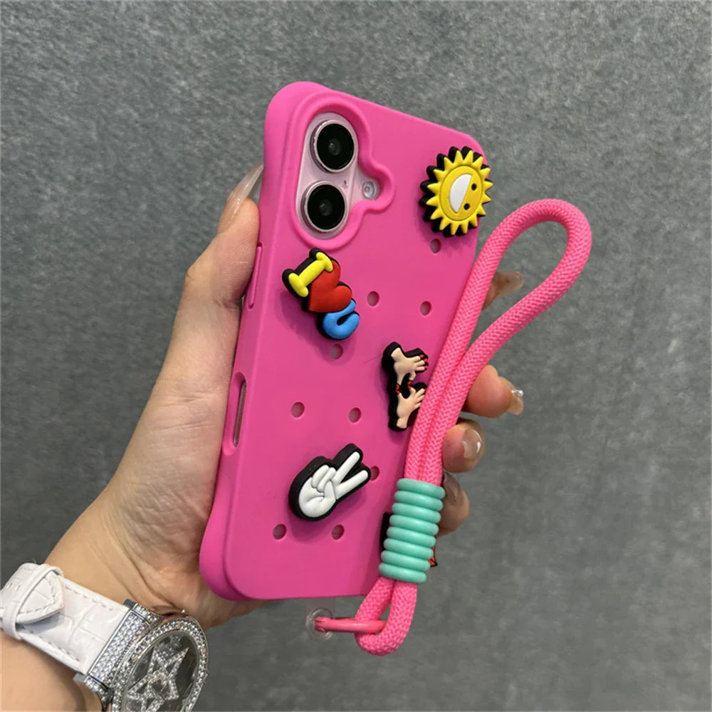 Diy Charms Holes Liquid Silicone Soft Case for iPhone