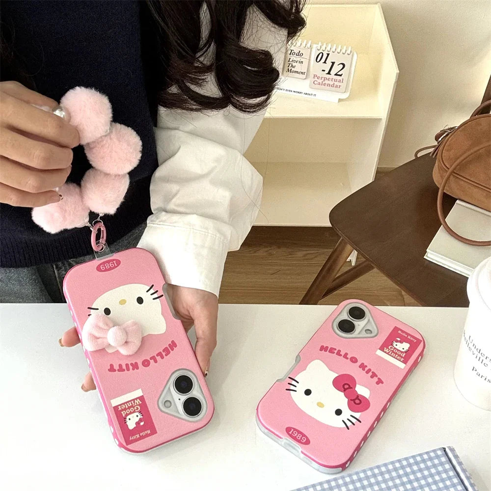 Luxury Cute Pink Bow Hello Kitty Leather Phone Case