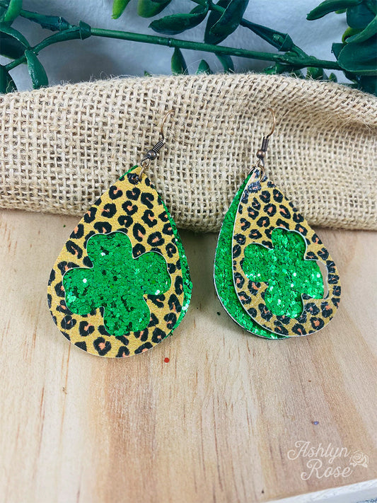 Lucky to have you saint Patrick's leopard earrings Aaria Tees