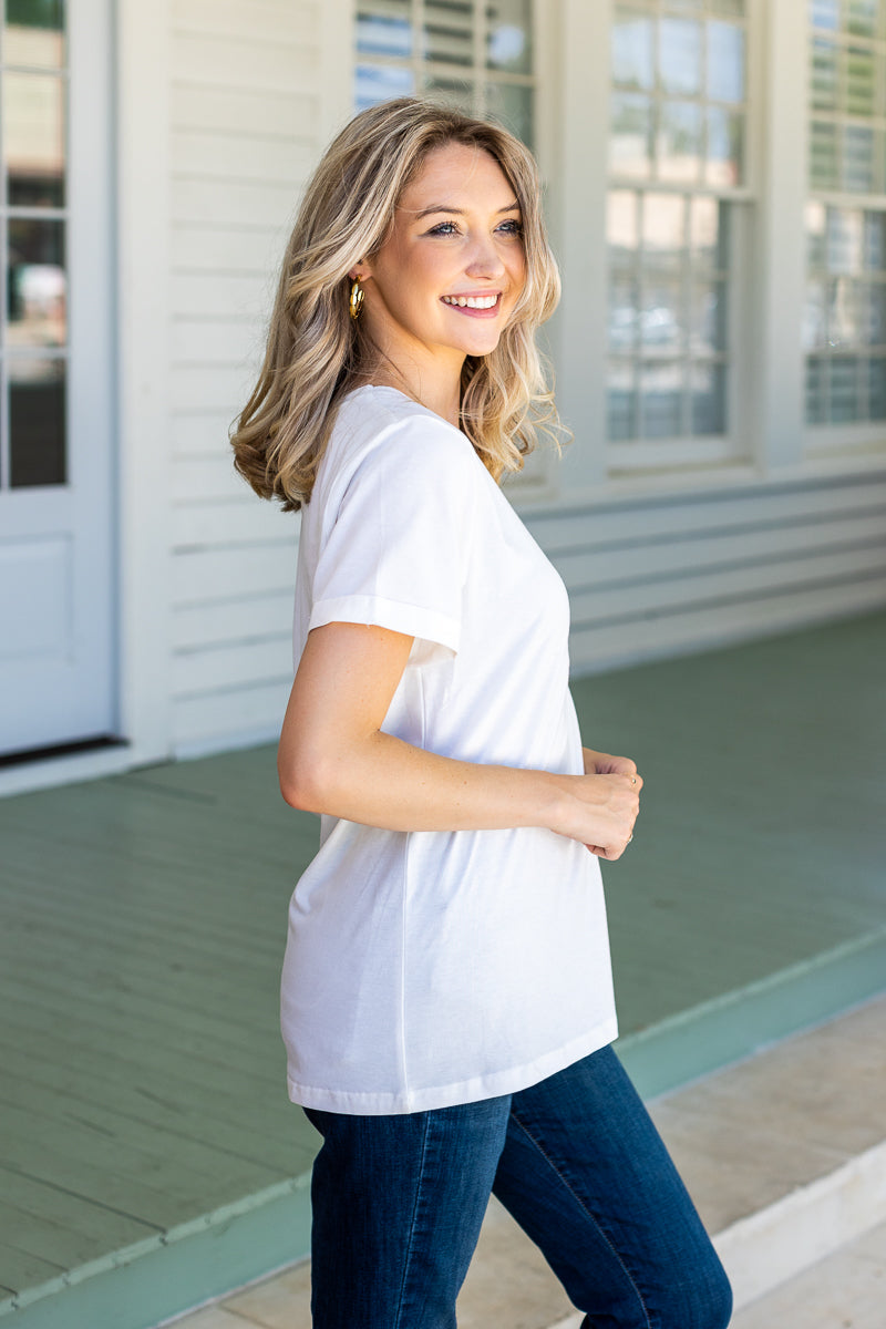 Grateful Thankful Blessed on White Cuffed Tee