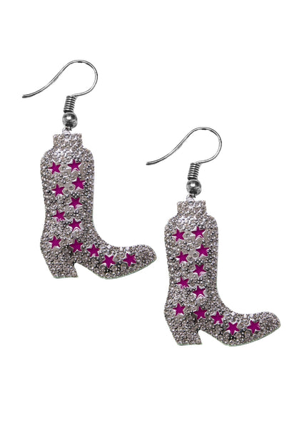 Rhinestone Pink Cowboy Boot Earrings