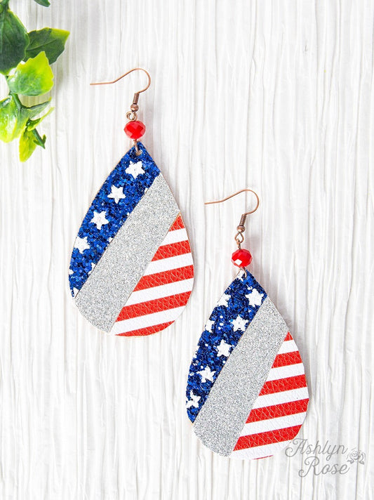 Patriotic Glitter Teardrop Earrings Aaria Tees