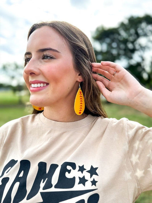 Pitch Please Baseball Teardrop Earrings Aaria Tees