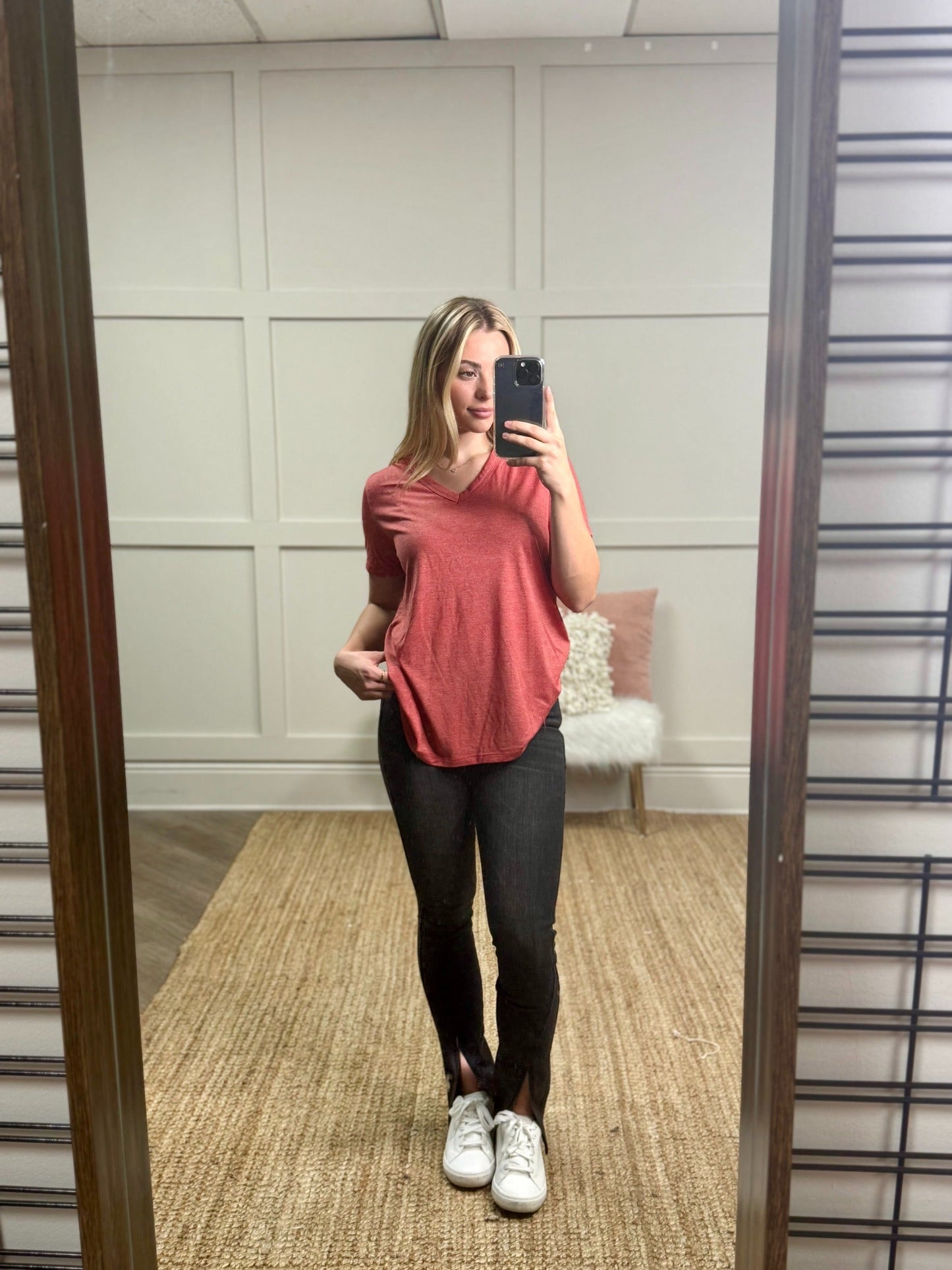 Rust Short Sleeve Tee with Gold Letters