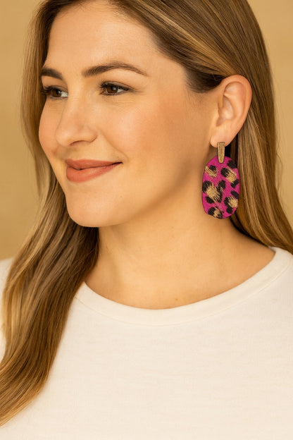 Should've Been Better Oval Leopard Earrings, Fuchsia