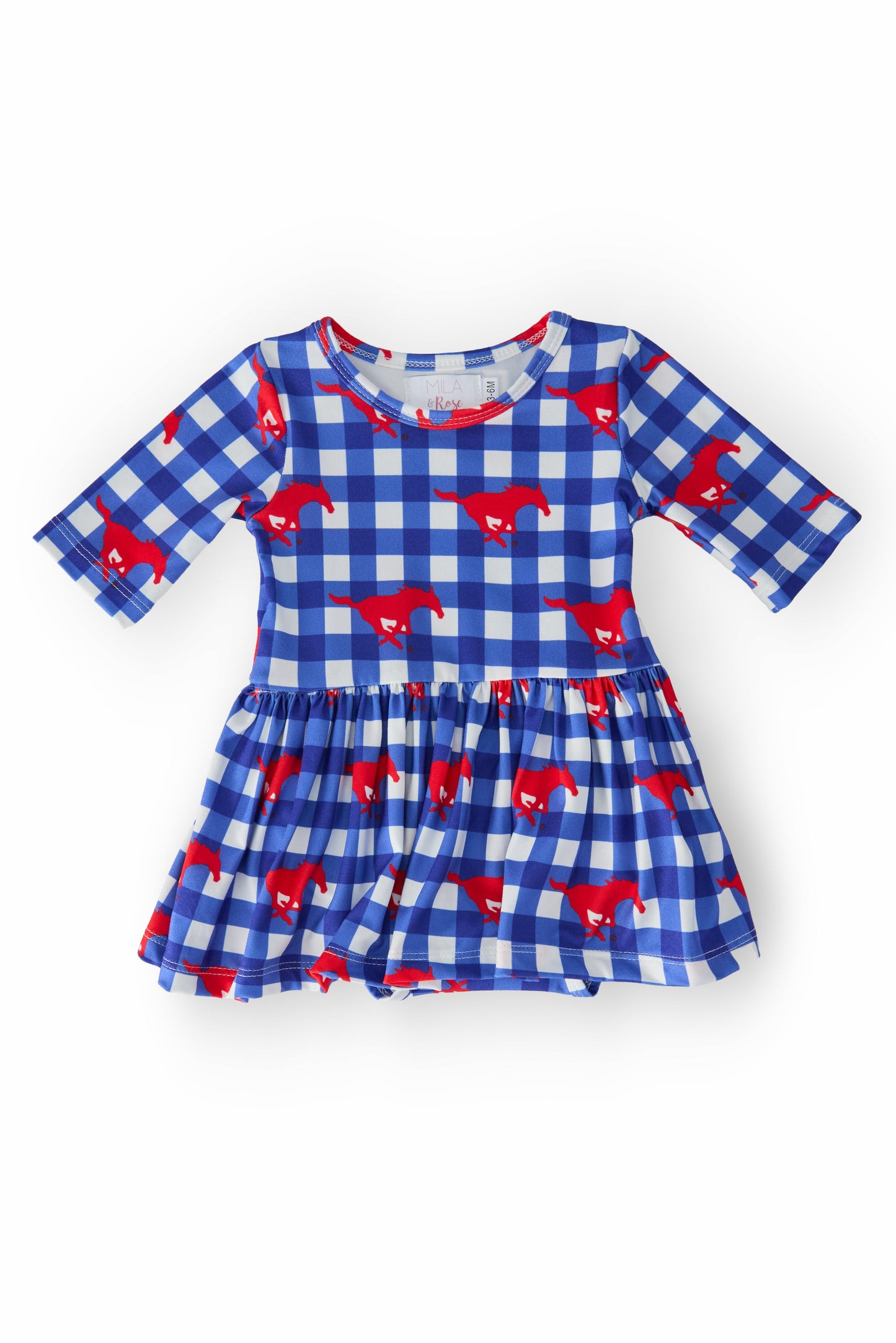 SMU Plaid Mustang 3/4 Sleeve Twirl Bodysuit