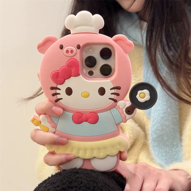 Korean Cute Cartoon Hello Kitty Pig Chef Phone Case For iPhone