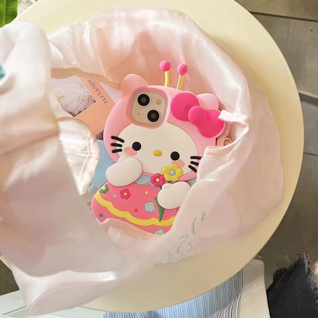 Kawaii Pink Bee Sanrios Hello Kitty Stereoscopic Phone Case