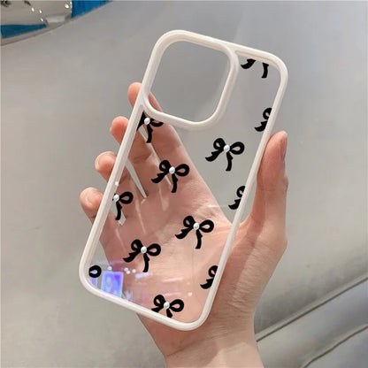 Romantic Heart Black Bow Clear Phone Case