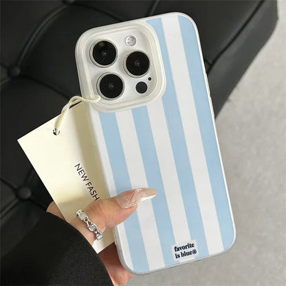Korean Simple Blue White Stripes Phone Case