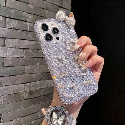 Full Diamond Glitter Hello Kitty Face Pink Bow Phone Case