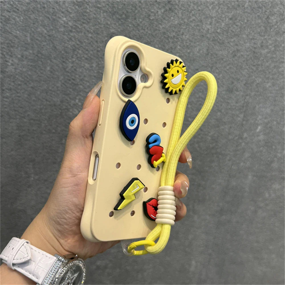 Diy Charms Holes Liquid Silicone Soft Case for iPhone