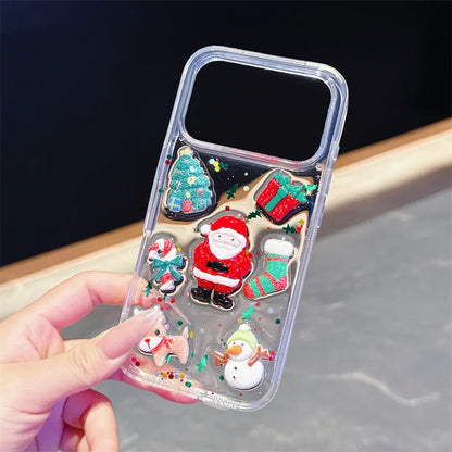 3D Cute Cartoon Christmas Drop Glue Glitter Phone Case For iPhone