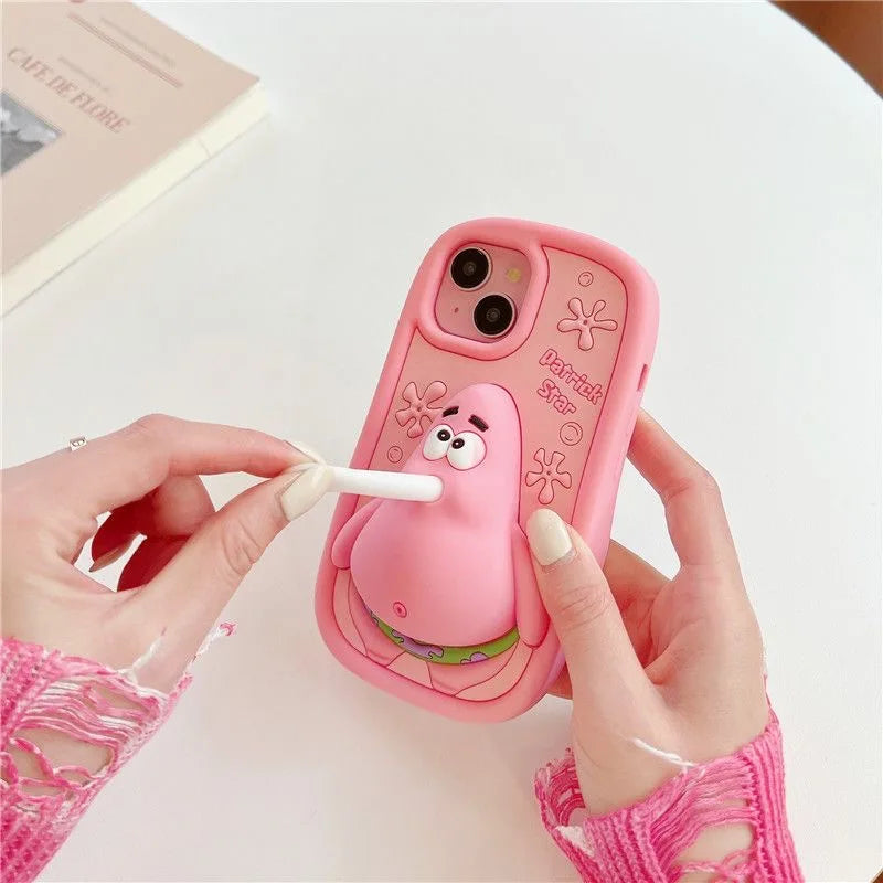 Funny Patrick Star Spit Bubbles Cartoon Rubber Silicon Soft Phone Case