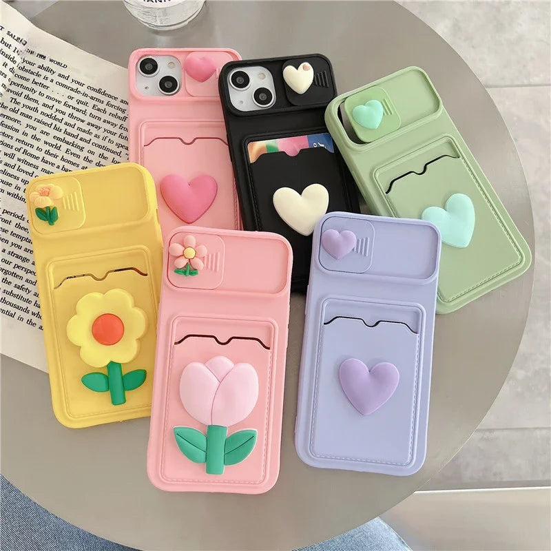 Simple Love Silicone Wallet Card Phone Case