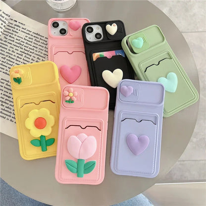 Simple Love Silicone Wallet Card Phone Case