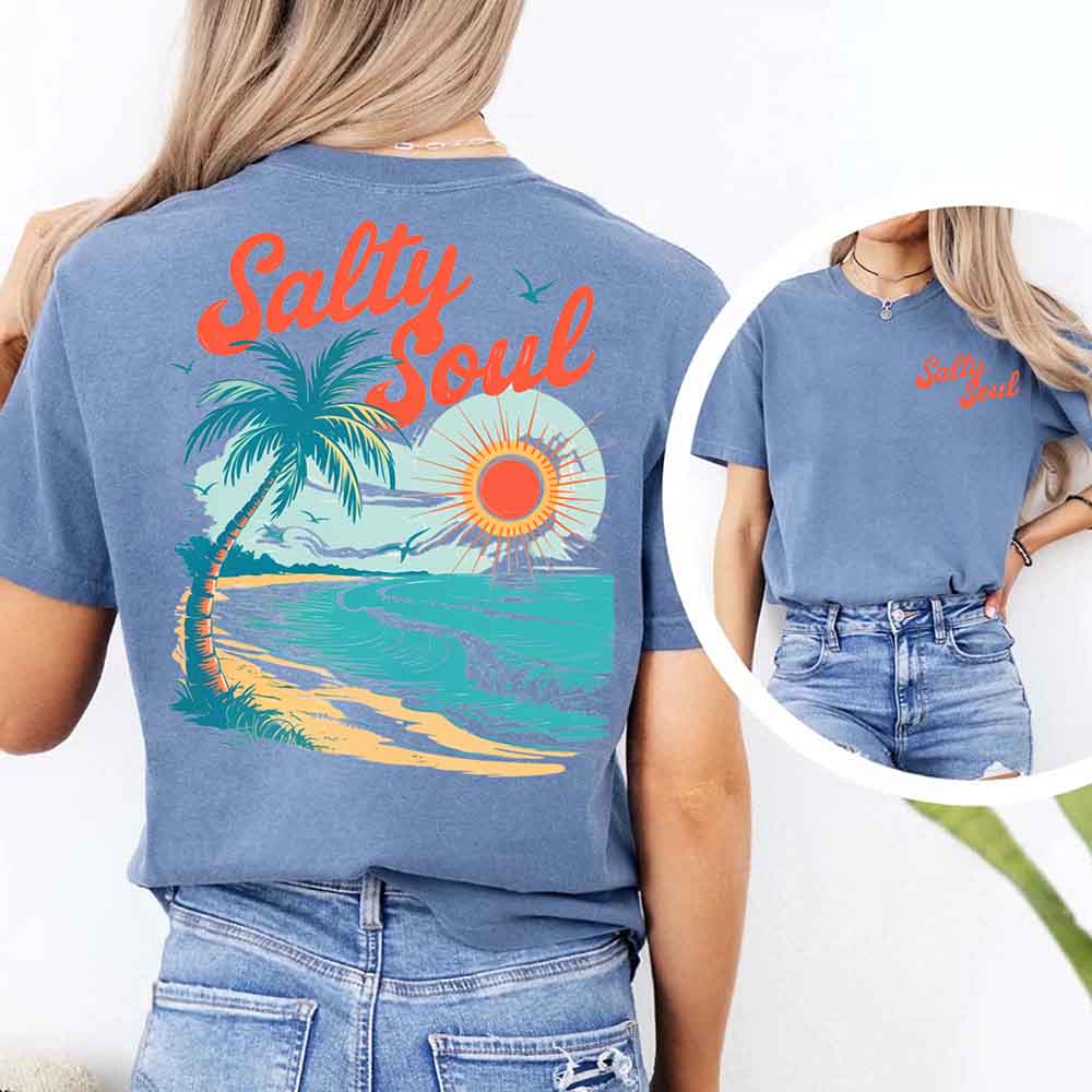 Salty Soul Comfort Colors Tee – Women’s Summer Beach Shirt
