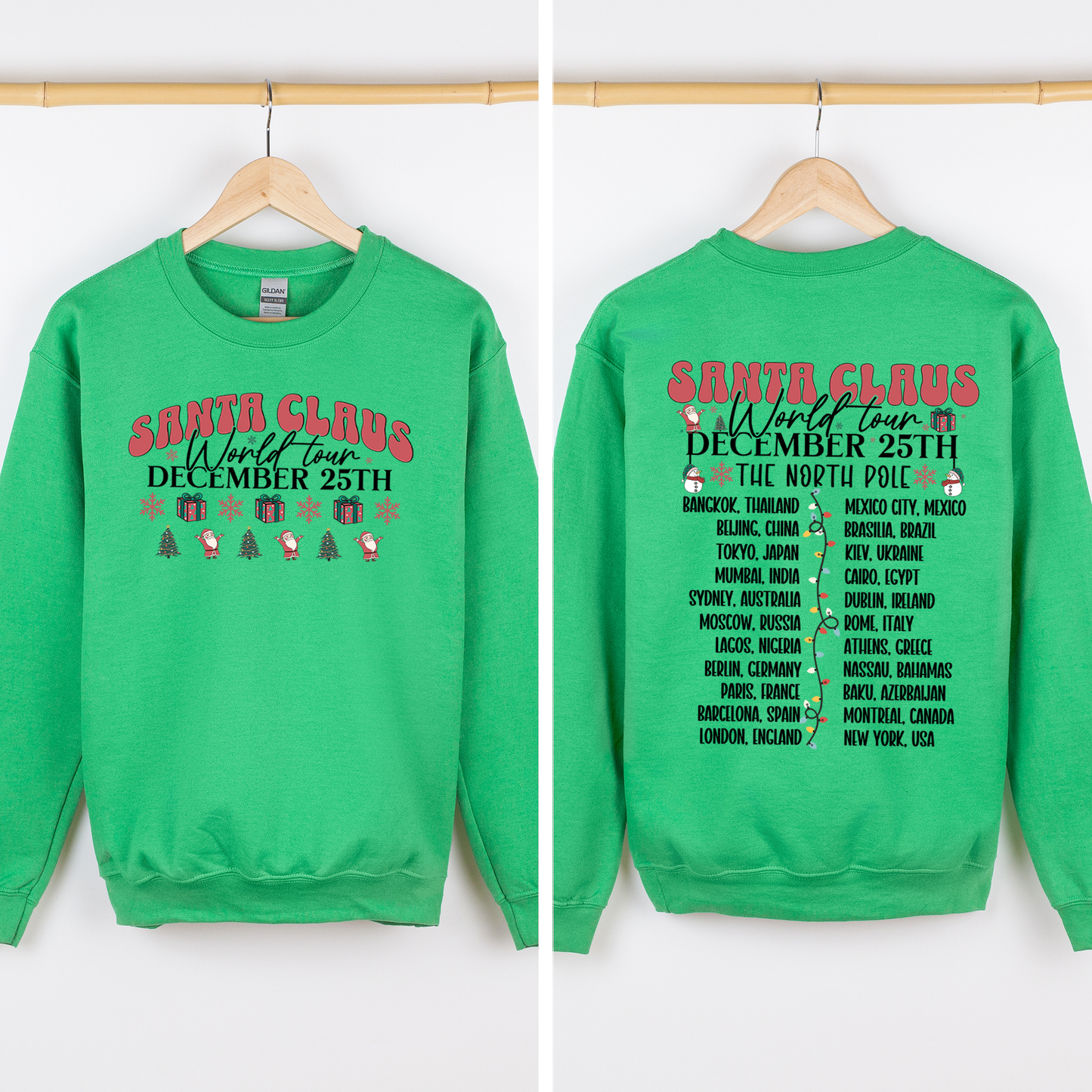 Santa Claus, World Tour, The North Pole, Christmas, Retro, Band, Front and Back Sweatshirt