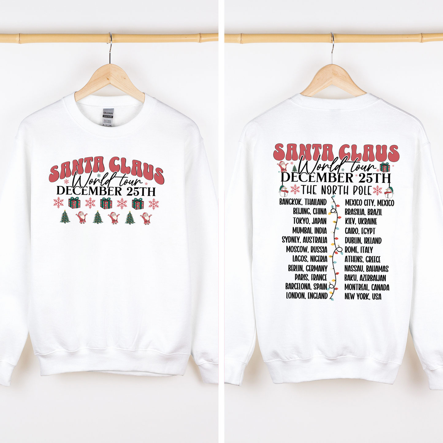 Santa Claus, World Tour, The North Pole, Christmas, Retro, Band, Front and Back Sweatshirt