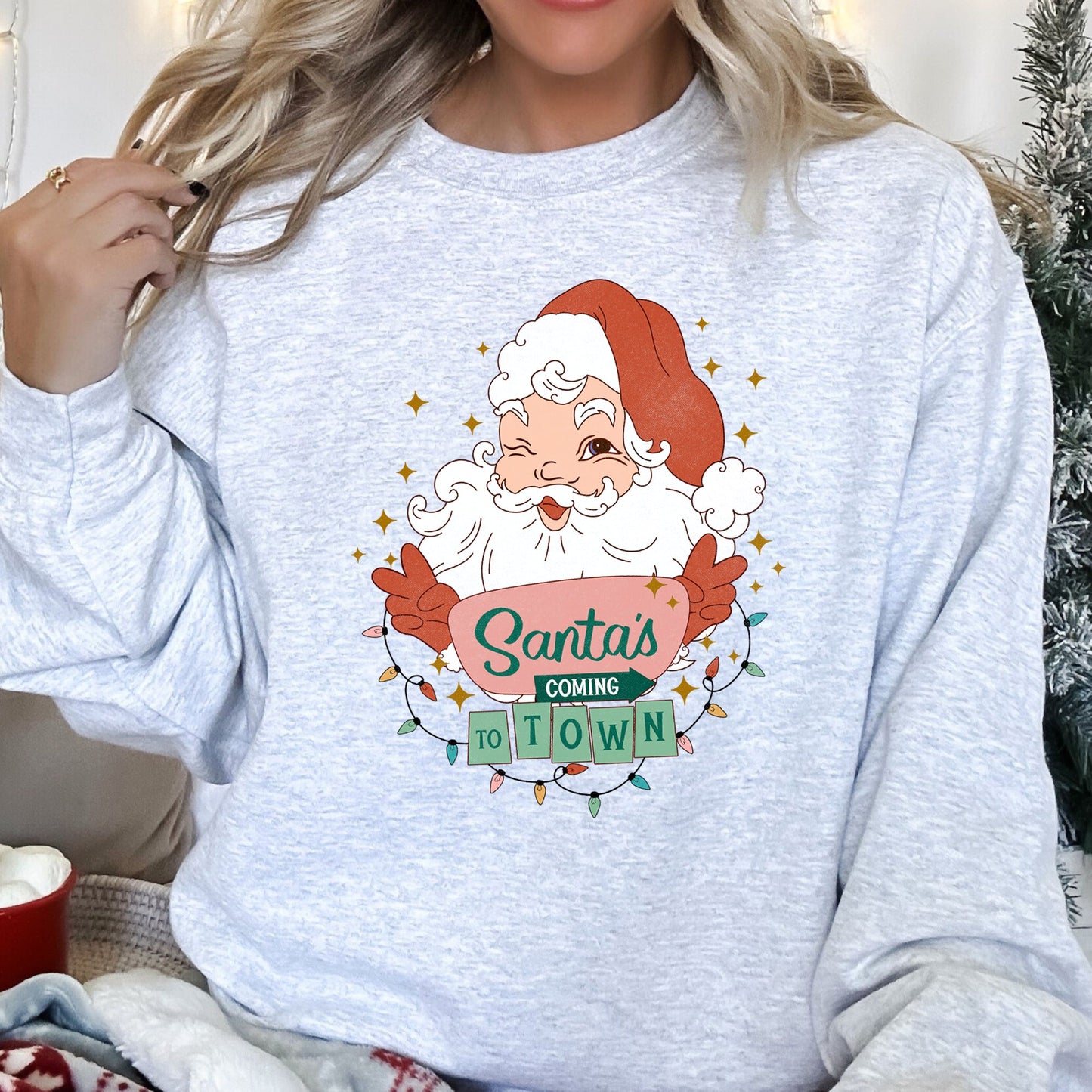 Santa Is Coming To Town, Retro, Christmas Sweatshirt