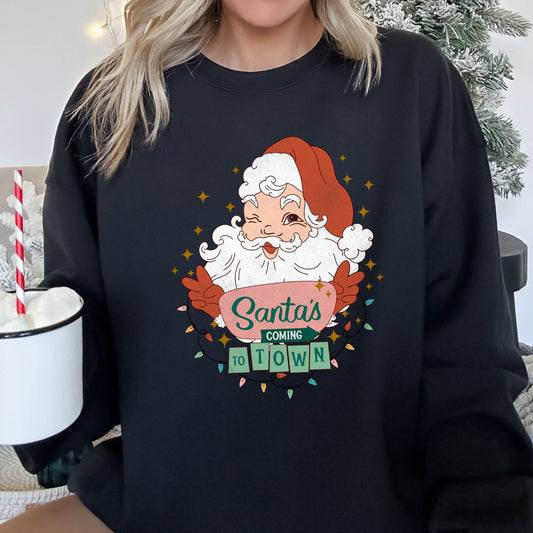 Santa Is Coming To Town, Retro, Christmas Sweatshirt