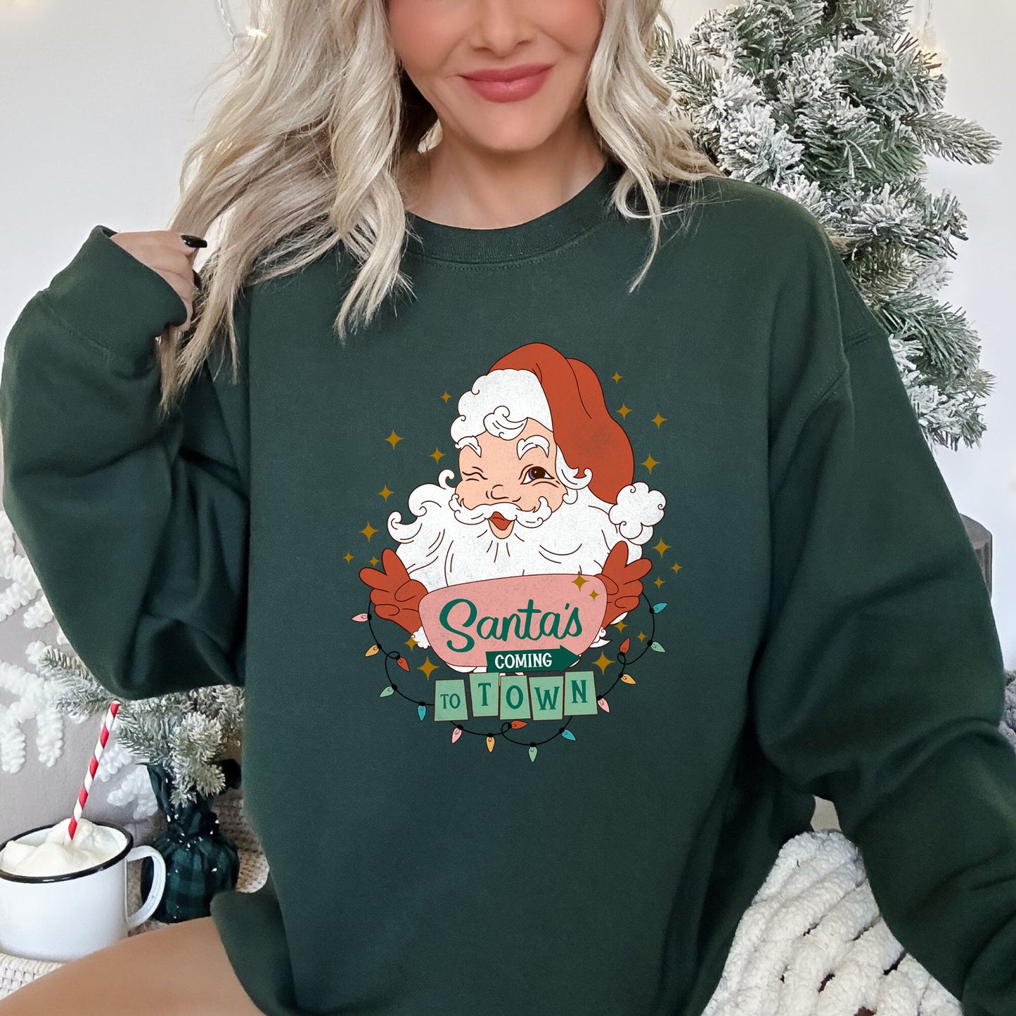 Santa Is Coming To Town, Retro, Christmas Sweatshirt