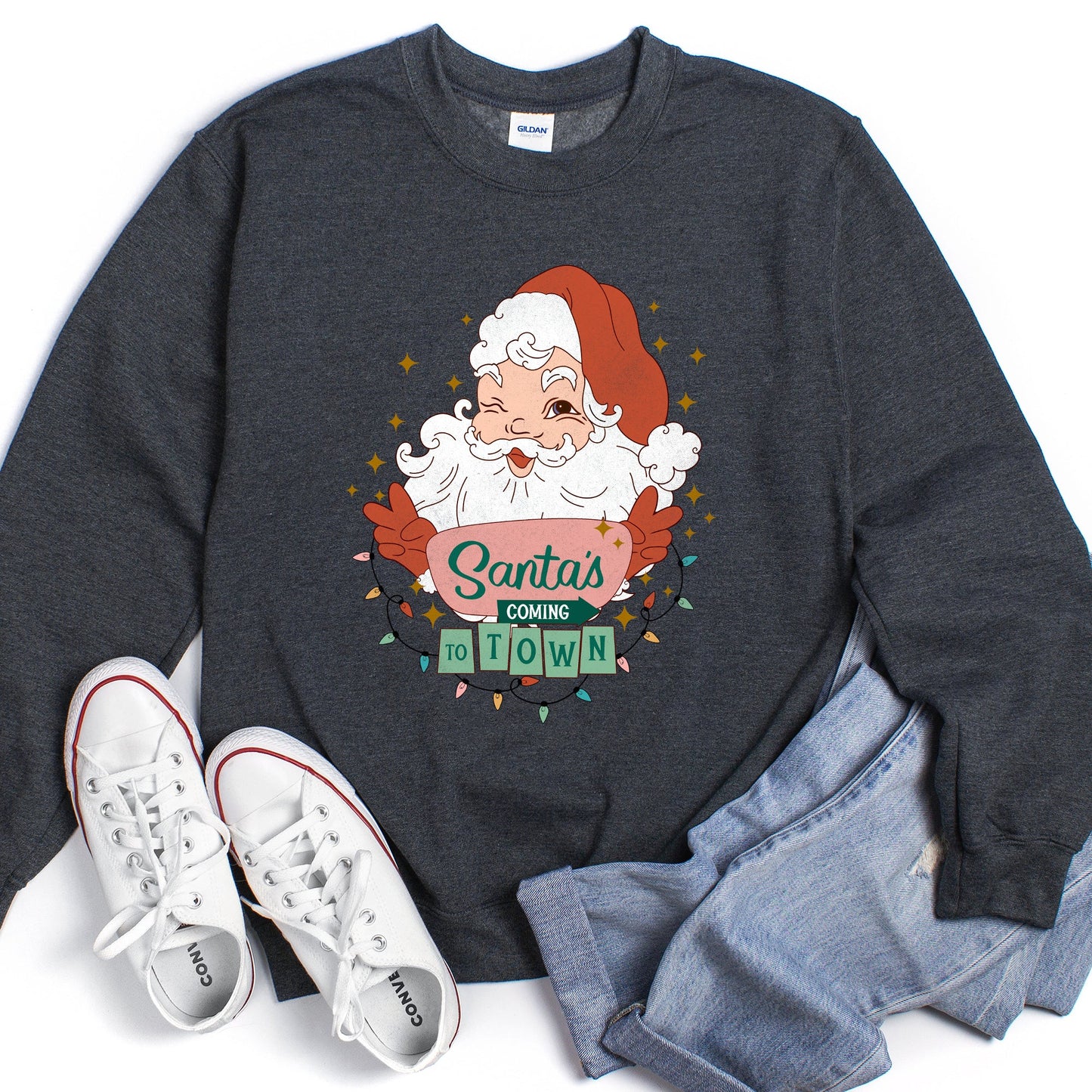 Santa Is Coming To Town, Retro, Christmas Sweatshirt