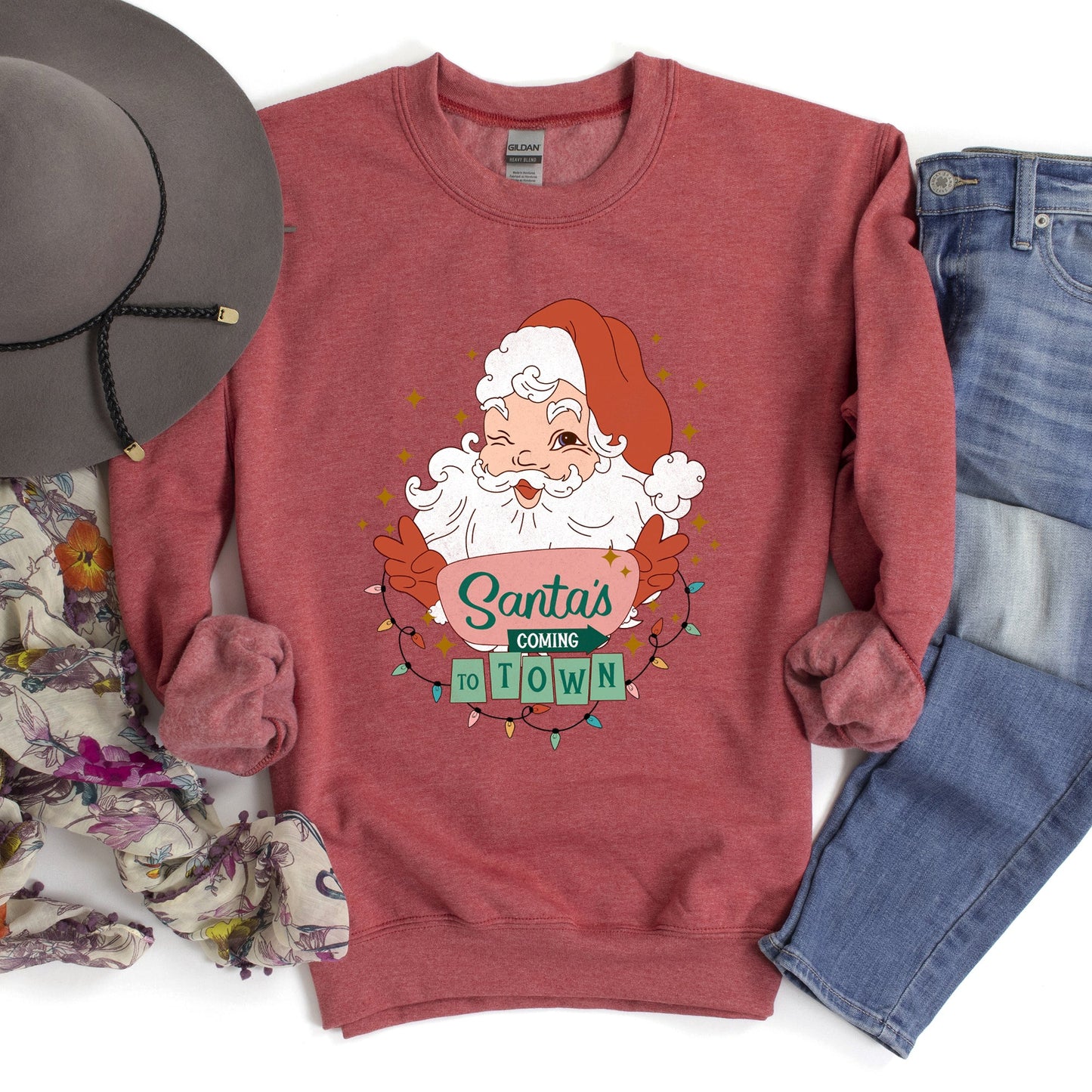 Santa Is Coming To Town, Retro, Christmas Sweatshirt