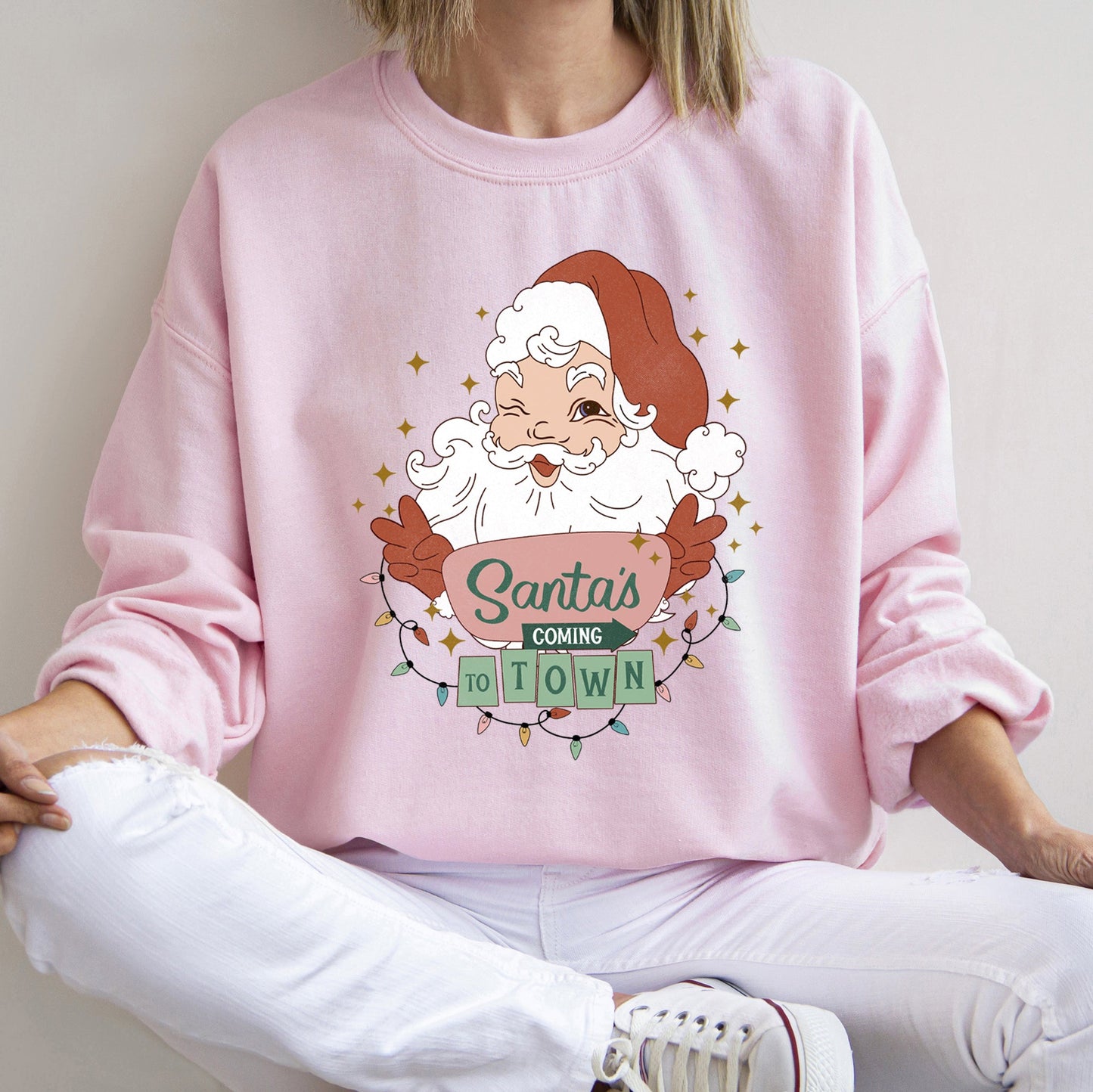 Santa Is Coming To Town, Retro, Christmas Sweatshirt