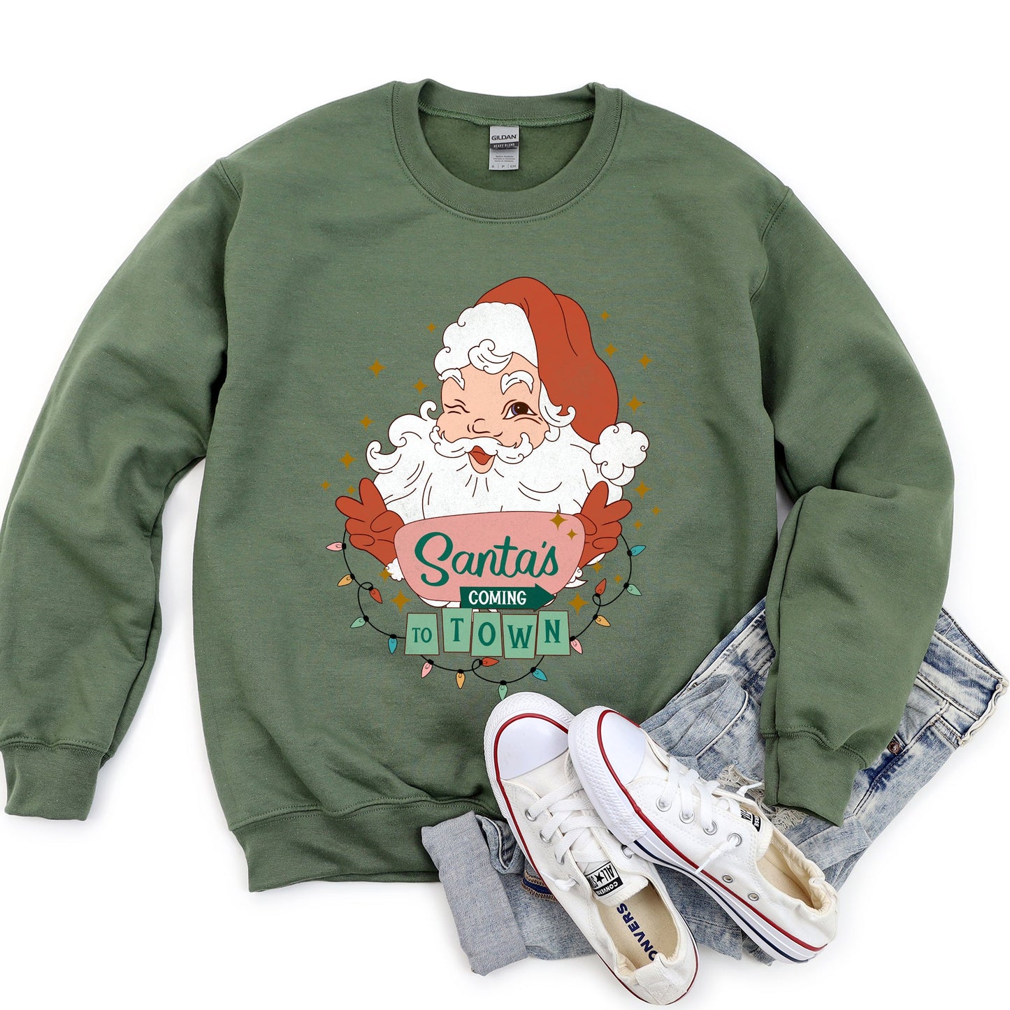 Santa Is Coming To Town, Retro, Christmas Sweatshirt
