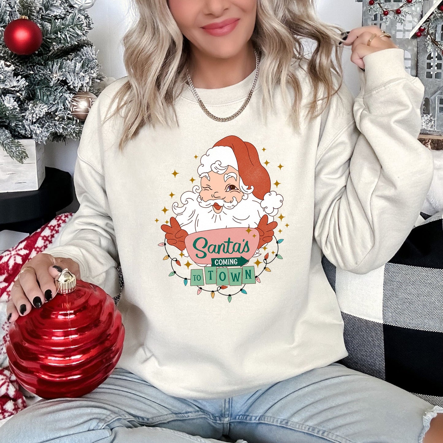 Santa Is Coming To Town, Retro, Christmas Sweatshirt